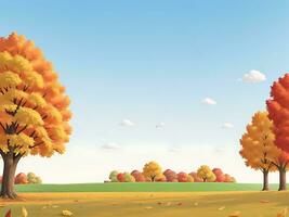 Landscape of a beautiful autumn park. Beautiful Autumn Trees, Falling Colorful Leaves, Clouds and the Sky. Vector cotton illustration, ai generated photo