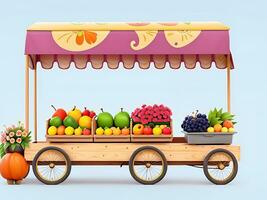 Street side scene with flower cart and fruit cart scene vector catton illustration, ai generated photo