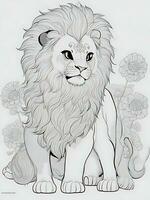 cute lion, minimalistic, line art, ai generated photo