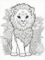 cute lion, minimalistic, line art, ai generated photo