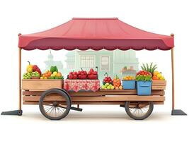 Street side scene with flower cart and fruit cart scene vector catton illustration, ai generated photo