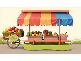 Street side scene with flower cart and fruit cart scene vector catton illustration, ai generated photo