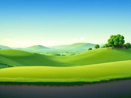 Natural evening landscape with green hills, catton illustration, ai generated photo