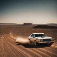 foto de coche en caliente arena desierto, generativo ai