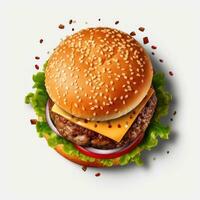 Delisious burger on the plate isolated photo