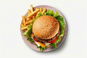 Delisious burger on the plate isolated photo