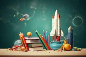 Start of school concept with rocket photo