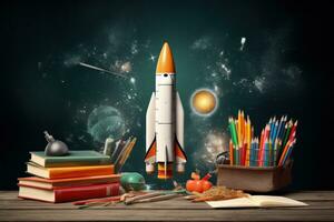 Start of school concept with rocket photo