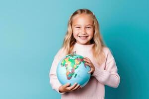 School girl with globe in hands photo