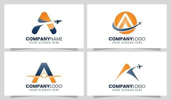 Letter A airplane and travel logo design vector