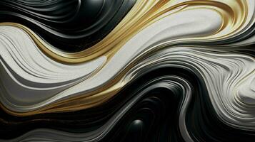 Gold and silver waves on a black background. Abstract background. photo