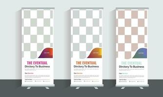 Business Roll Up Banner stand. Presentation concept. Abstract modern roll up background. Vertical roll up template billboard, banner stand or flag design layout. Poster for conference, forum, shop vector