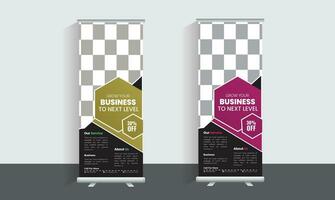 Business Roll Up Banner stand. Presentation concept. Abstract modern roll up background. Vertical roll up template billboard, banner stand or flag design layout. Poster for conference, forum, shop vector