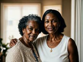 photo of black woman take care senior black woman at home, generative AI