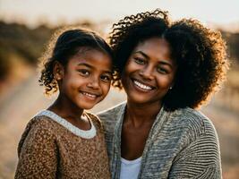 photo of happy family black mother and daughter, generative AI