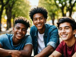 foto de grupo Adolescente fresco estudiante a universidad, generativo ai