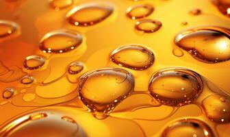 Bubbling drops of gold liquid creating an oil bubbles background. AI Generated photo