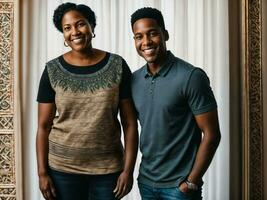 photo of happy family black mother and son, generative AI