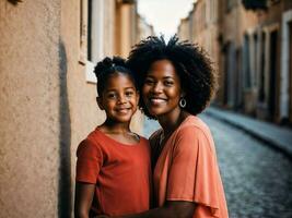 photo of happy family black mother and daughter, generative AI