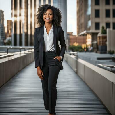 Happy Black Business Woman Stock Photos Images And Backgrounds For Of Smart African Woman With Black Business Suit At Big Modern City Generative Ai Photo