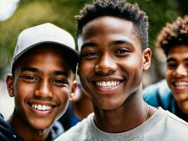 foto de grupo negro Adolescente fresco estudiante a universidad, generativo ai