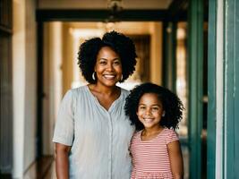 photo of happy family black mother and daughter, generative AI