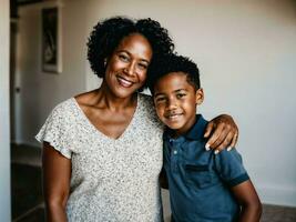 foto de contento familia negro madre y hijo, generativo ai