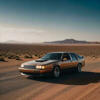 foto de coche en caliente arena desierto, generativo ai