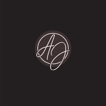 Initials AJ logo monogram with simple circle line style vector