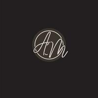 Initials AM logo monogram with simple circle line style vector