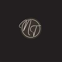 Initials NT logo monogram with simple circle line style vector