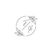 Initials FX monogram wedding logo with simple leaf outline and circle style vector