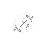 Initials IX monogram wedding logo with simple leaf outline and circle style vector