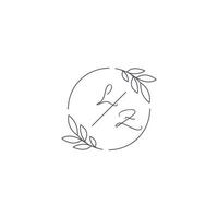 Initials LZ monogram wedding logo with simple leaf outline and circle style vector