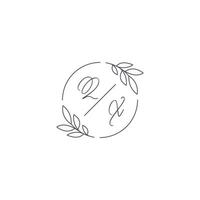 Initials QX monogram wedding logo with simple leaf outline and circle style vector