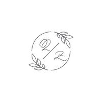 Initials QZ monogram wedding logo with simple leaf outline and circle style vector