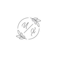 Initials UX monogram wedding logo with simple leaf outline and circle style vector