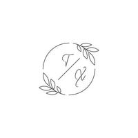 Initials TX monogram wedding logo with simple leaf outline and circle style vector