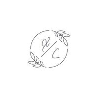 Initials XC monogram wedding logo with simple leaf outline and circle style vector
