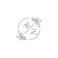 Initials WZ monogram wedding logo with simple leaf outline and circle style vector