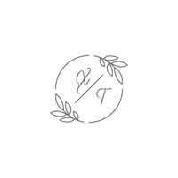 Initials XT monogram wedding logo with simple leaf outline and circle style vector