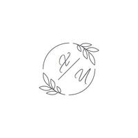 Initials XU monogram wedding logo with simple leaf outline and circle style vector