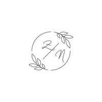 Initials ZN monogram wedding logo with simple leaf outline and circle style vector