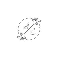 Initials AC monogram wedding logo with simple leaf outline and circle style vector