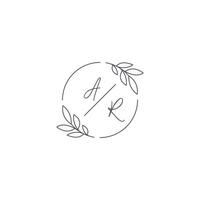 Initials AR monogram wedding logo with simple leaf outline and circle style vector