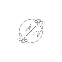 Initials AV monogram wedding logo with simple leaf outline and circle style vector