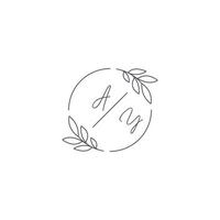 Initials AY monogram wedding logo with simple leaf outline and circle style vector