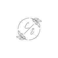 Initials CE monogram wedding logo with simple leaf outline and circle style vector