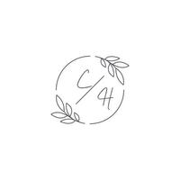 Initials CH monogram wedding logo with simple leaf outline and circle style vector