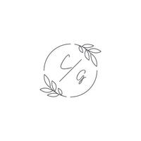 Initials CG monogram wedding logo with simple leaf outline and circle style vector